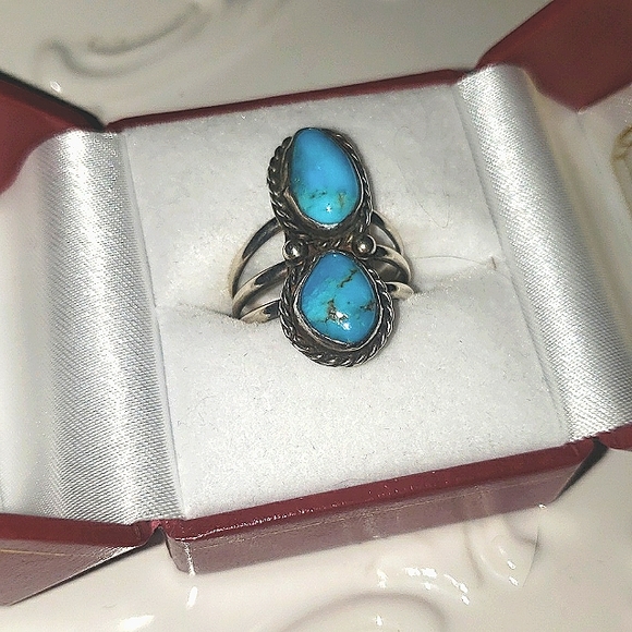 Sterling Silver and Blue Gem Turquise Sister Stones Zuni ~ Divine! - Picture 2 of 7